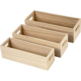 Storage Boxes, L: 22+23,5+25 cm, Empress Tree, 3 asstd, H: 6,5-7,5 cm