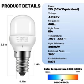 Mifyca W11518235 W11160686 Refrigerator LED Lamp Light Bulb Compatible with Whirl-Pool Ken-More Freezer Bulb 120V 2W Replaces W10473925 W10574850 AP7014645 PS16555179-1 Pack