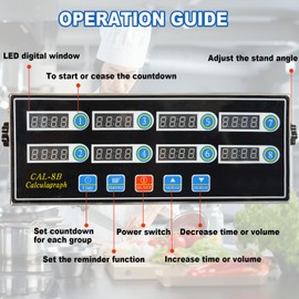 EVEDMOT Commercial 8 Channels Digital Kitchen Timer, Stainless Steel Calculagraph Timer with Loud Alarm for Restaurant, Clock Reminder on Multiple Events