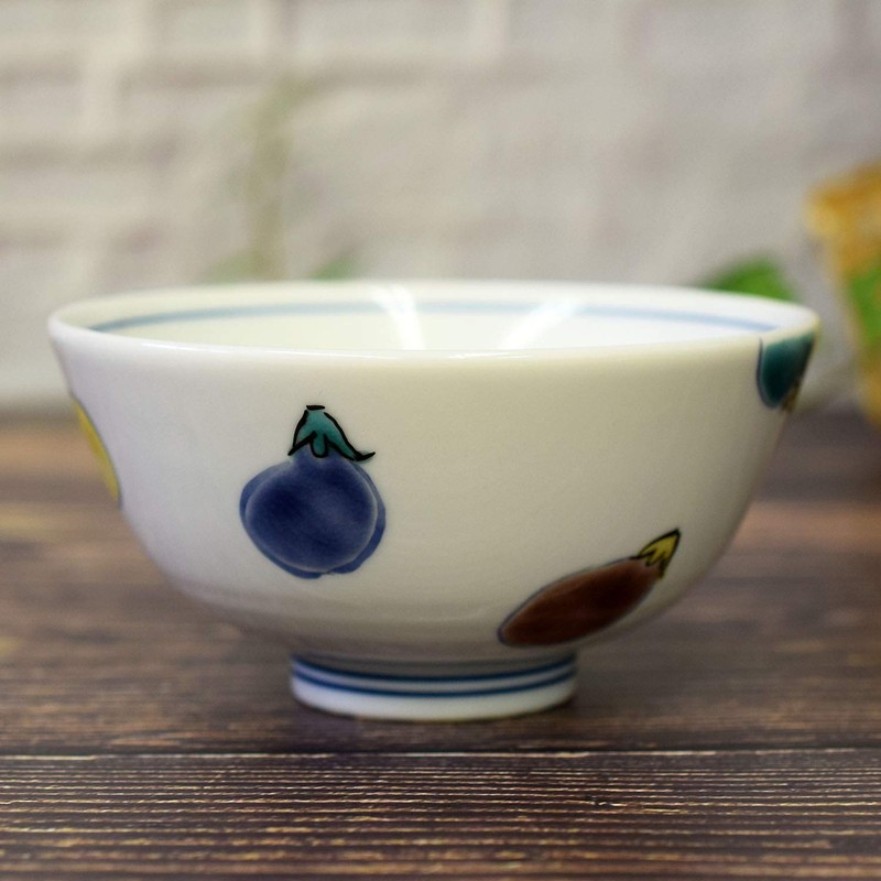Kutani Ware Rice Bowl, Stylish Dish, Color Eggplant, Ceramic, Rice