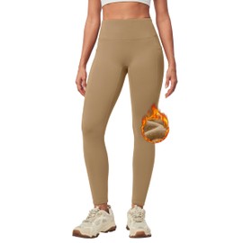 IUGA Women's Fleece Lined Leggings with Pockets Winter Warm Thermal Leggings for Women High Waisted Yoga Pants Khaki