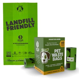 Doggy Do Good Landfill-Friendly Poop Bags | Dog Waste Bags Made with 50% Recycled Plastic + 15% Biobased Material | Unscented, Thick, Leak-Proof, Easy Open | Standard Size | 60 Count