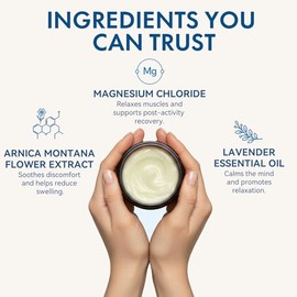Crema de magnesio con árnica y lavanda - Alivio muscular, relajación y apoyo para dormir, crema hidratante suave con manteca de karité y aceite de jojoba para pieles sensibles, uso diario natural, 3.53 onzas