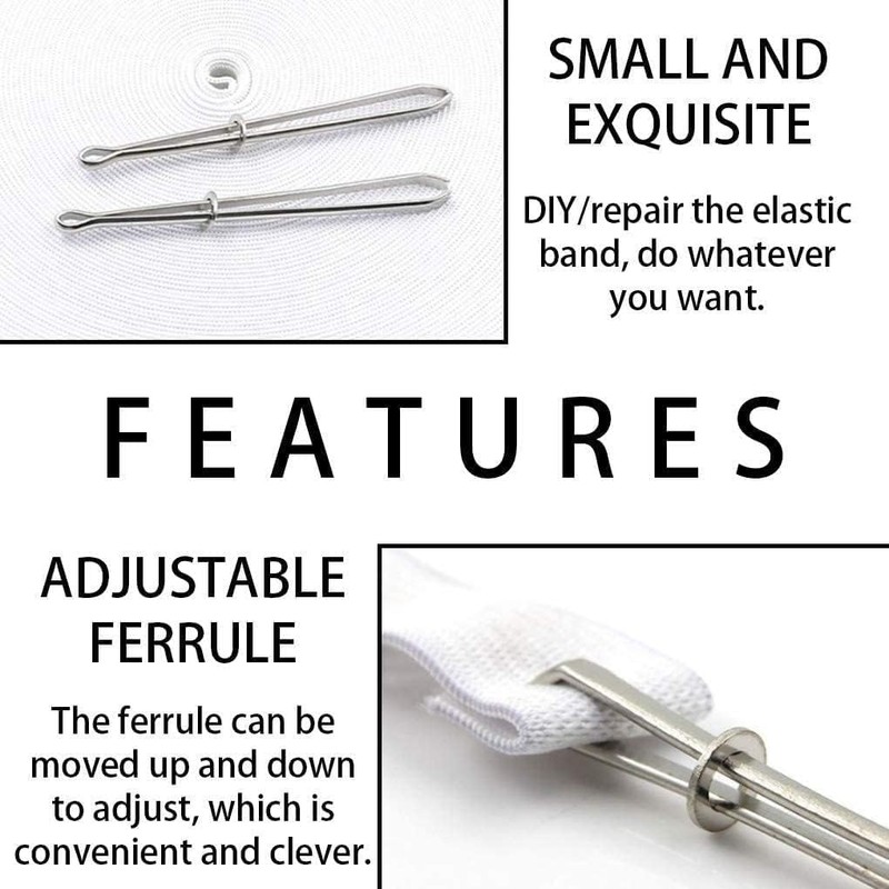 2 Pcs Silver Threader Tweezer Elastic Drawstring Steel Threader Sewing