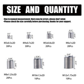 Wire Screw Sleeve Thread Repair Inserts Assortment Kit 304 Stainless Steel Metric M3 M4 M5 M6 M8 M10 M12 Wire Thread Inserts Helicoil Thread Repair Kit 140Pcs