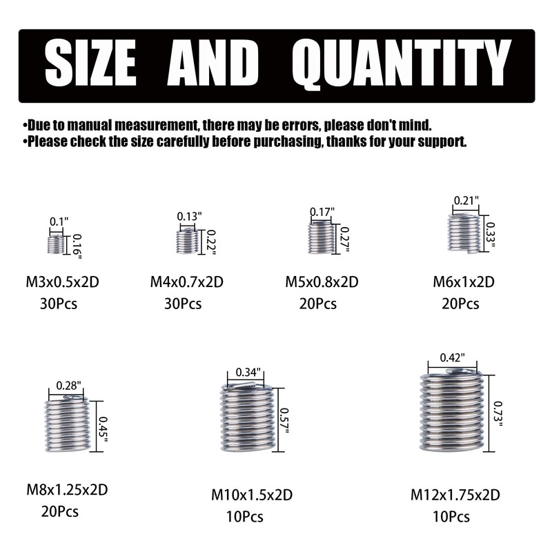 Wire Screw Sleeve Thread Repair Inserts Assortment Kit 304 Stainless