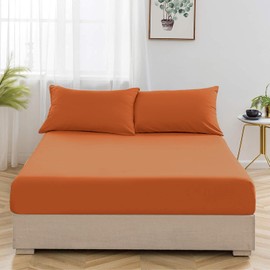 Oxford Homeware Rust Double Fitted Sheet -100% Brushed Microfibre 1800 Easy Care 25 cm Deep Double Bed Sheets - Shrinkage and Fade Resistance