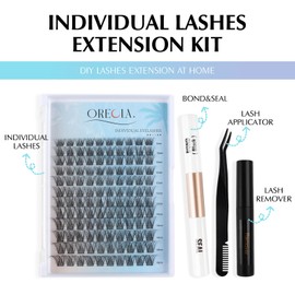 Oreola Individual Eyelashes Set 144 Pieces Cluster Eyelashes Natural DIY Eyelash Extension Set 8-16 mm D Curl Individual Eyelashes with Eyelash Binding and Sealing, Remover, Tweezers