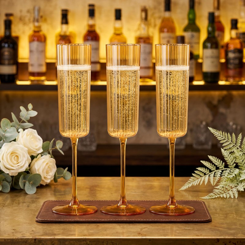 24 Pack Amber Plastic Champagne Flutes for Weddings Birthdays