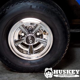 Huskey 4X Chrome 8" Golf Cart Hub Caps Compatible with EZGO, Club CAR, Yamaha-Easy Snap into Place