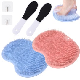 Foot Scrubber for Shower, 6 PCS Set With 2 Shower Foot Scrubber 2 Hooks 2 Foot File, Shower Foot Scrubber Mat with Non-Slip Suction Cups, for Cleaning Exfoliation Massages Relieving Tired Feet