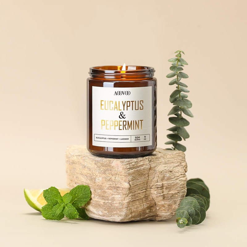AOOVOO Eucalyptus Mint Candle - Eucalyptus Candle, Scented Candles, Soy