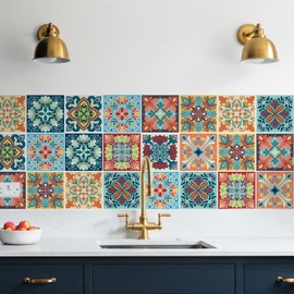 30 Pack, 4x4 Inch Colorful Bohemian Tile Stickers, Peel and Stick Patchwork Vinyl for Backsplash, Stairs & Furniture