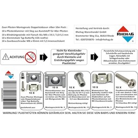 Fence Post Assembly Kit Double Rod Fence Silver 9006 Type Butterfly Clamp Piece V2A (Silver) Pack of 10