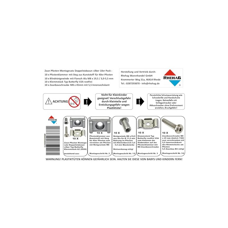 Fence Post Assembly Kit Double Rod Fence Silver 9006 Type