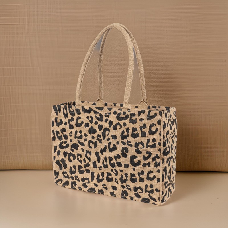KAF Home Jute Market Tote Bag, Leopard Print, Durable Handle,