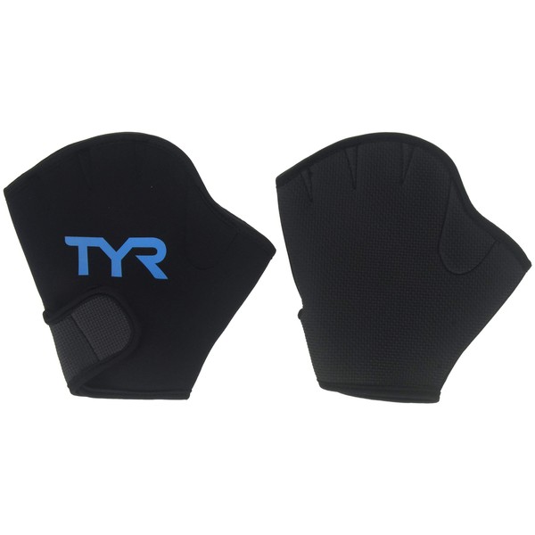 TYR Aquatic Resistant Gloves, Large, Black/Blue