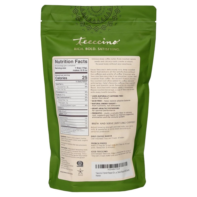 Teeccino French Roast Chicory Coffee Alternative - Ground Herbal Coffee