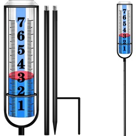 Rain Gauge Outdoor, Rain Gauges Outdoors Best Rated, Accurate Rain Measure Gauge for Garden, Thickened Tube Rain Meter with Stake, Adjustable Height & Large Font Water Gauge for Rain, Easy to Read