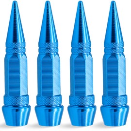 MEAJOO 4PCS Spiked Style Tire Valve Stem Caps, Universal Aluminium Alloy Dustproof Tire Valve Stem Covers for Cars, SUV, Trucks, Bikes, Motorcycles, Bicycles(60MM & Light Blue)