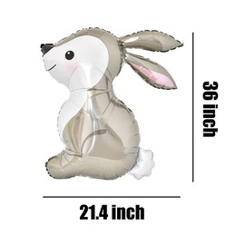 HORUIUS Bunny Balloons Woodland Bunny Easter Rabbit Shaped Foil Mylar Balloons for Woodland Animals Theme Birthday Party Supplies Decorations 36 Inchs 5PCS