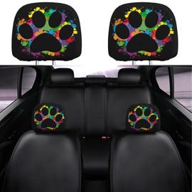 Dujiea 2 Pack Colorful Paw Car Headrest Covers, Universal Soft Car Seat Head Rest Protector, Vehicle Accessories Fabric Headrest Cover for Cars Vans Trucks