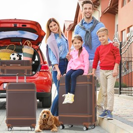 Merax Luggage Set, 2 Piece Luggage with Cosmetic Case, Vintage Hardcase Suitcase with Wheels, Expandable Luggage Airline Approved(Brown,20"+24")