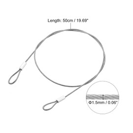 sourcing map 10Pcs Lanyard Cable, 50cmx1.5mm Stainless Steel Wire Cable with Vinyl Coated Loops Security Steel Cable for Connect Furniture Outdoor Travel, Silver