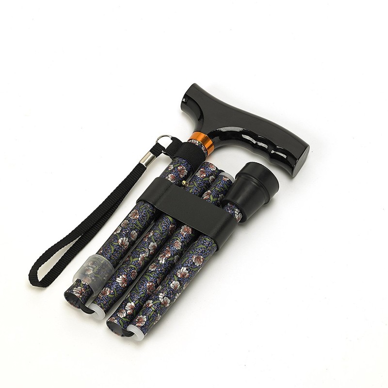 Homecraft Folding Coloured Walking Stick with Wooden Handle, Lightweight Adjustable