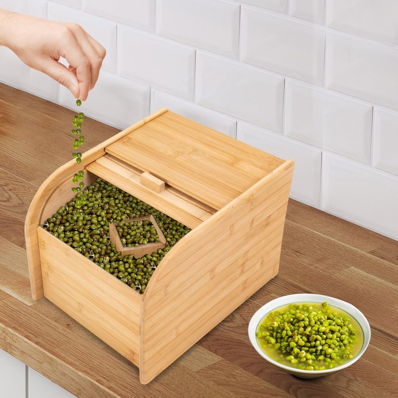 KONKENIE 10kg/22lbs Bamboo Rice Storage Container Wooden Cereal Grain Soybean