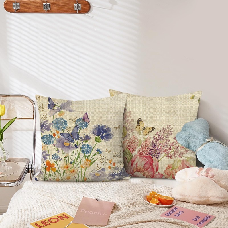BREASOME 18x18 Inch Floral Butterfly Pillow Covers Set of 4