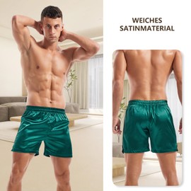 Amy Coulee Satin Sleep Shorts Men's Sleepwear Boxer Shorts, Green
