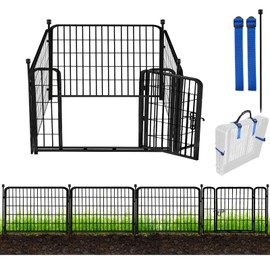 ADAVIN 24 in(H) Garden Fence with Gate, 4 Panels Total 9.8 Ft(L), Heavy Duty Iron Metal Animal Barrier Fence, Camping Fence, No Dig Garden Border Fencing for Yard