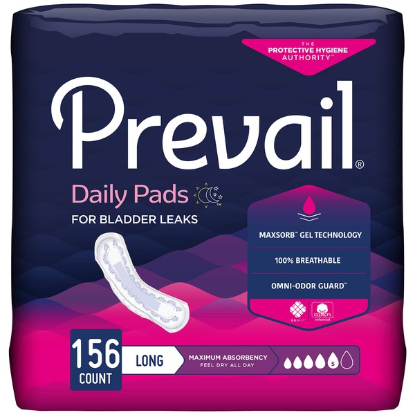 Prevail Incontinence Bladder Control Pads for Women, Maximum Absorbency, Long Length, 39 Count (Pack of 4)