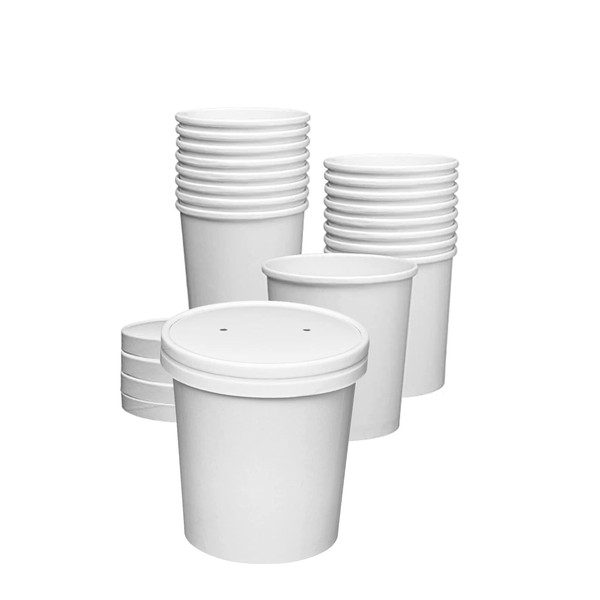 DHG PROFESSIONAL 250 Sets White Paper Food Containers With Vented Lids, To Go Hot Soup Bowls, Disposable Ice Cream Cups (24oz)