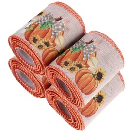 OHPHCALL 4rolls Fall-Themed Ribbons for Thanksgiving Wrapping Decorative Lengths for Crafting Bows and Festive Packaging