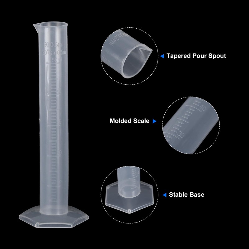 PATIKIL 50ml PP Plastic Graduated Cylinder, 12 Pack Hex Base