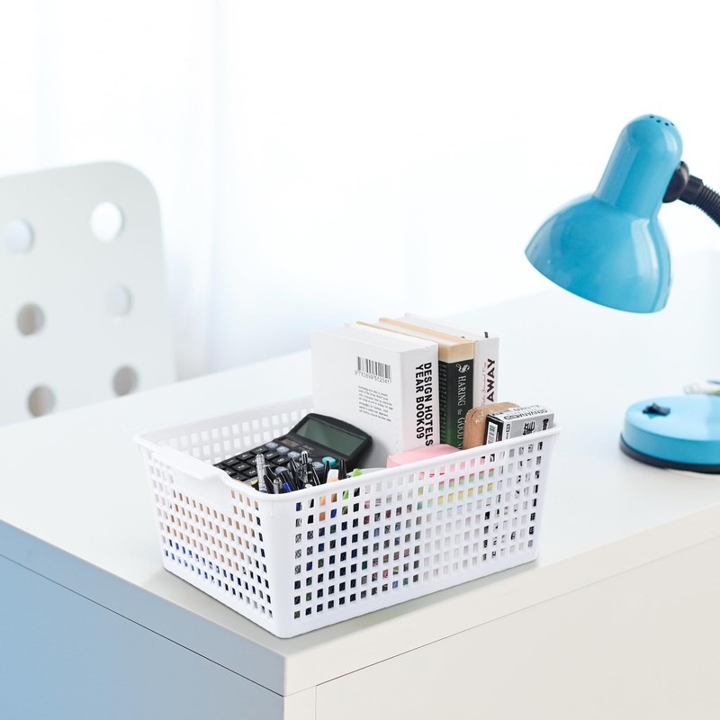 Obstnny 4 Pack Plastic Woven Storage Baskets, White Kitchen Cupboard