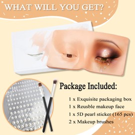Silicone Makeup Practice Board - Face & Eyes Mannequin for Artists & Beginners, With Makeup Brushes & 165Pcs Pearl Stickers (Bright)