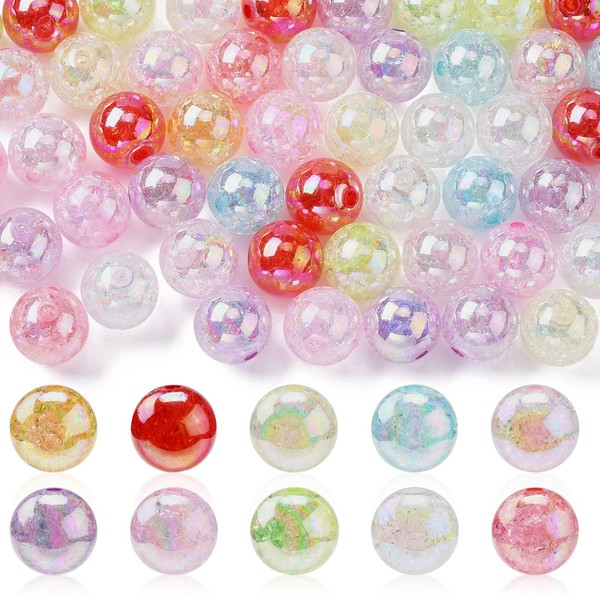 Stiesy 100Pcs Mixed Colour Acrylic Crackle Beads Round Spacer Loose