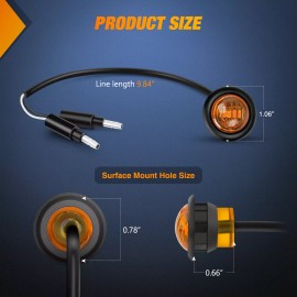 Nilight 3/4Inch Round Marker Light 10PCS Amber LED Clearance Light 2 Connectors