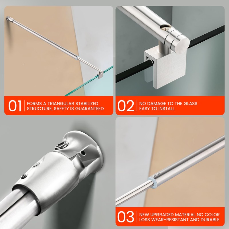 Shower Door Support Bar, Fix Frameless Shower Door Panel for
