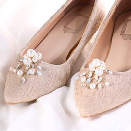 Ever Faith Shoe Clips for Flats Pumps High Heels, 1 Pair Cream Pearl Shoe Jewelry Clip Shoe Decorative Charms Wedding Bridal Brides Shoe Decoration