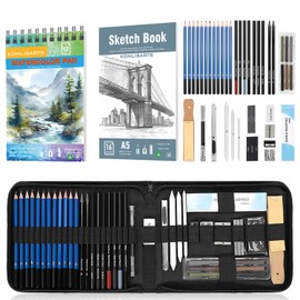 KOMLISATS 48 Pieces Pro Drawing Kit Sketching Pencils Set,Charcoal Pencils, Sketch Pencils, Charcoal Stick,Sharpener,Eraser.Art Supplies for Artists Beginner Adults Teens