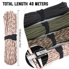 HOTUT 40 m Paracord 4 mm, Pack of 4 x 33 ft Paracord Cords, Tear-Resistant Nylon Rope, 7 Core Strands, Holds up to 250 kg / 550 lb, Nylon Cord for Camp, Survival, Outdoor, Collar Bracelet