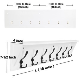 Dseap Wall Mounted Coat Rack Shelf - 24” Heavy Duty Entryway Wall Shelf with 5 Tri Hooks - Solid Pine Wood - for Entryway, Mudroom, Kitchen, Bathroom