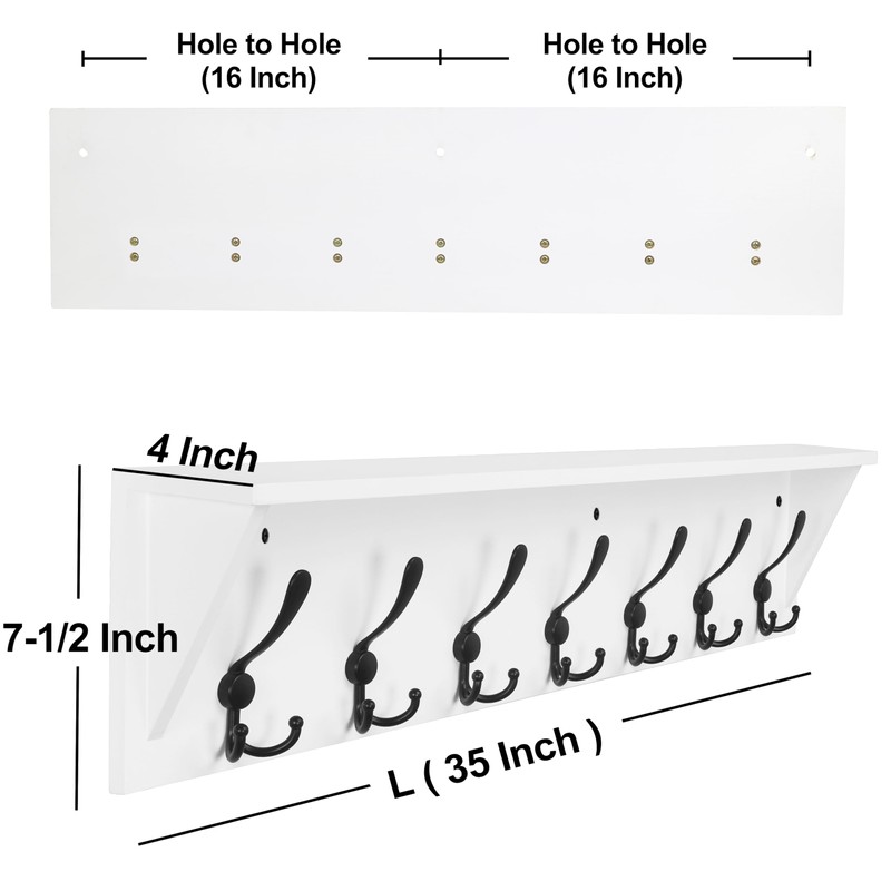 Dseap Wall Mounted Coat Rack Shelf - 24” Heavy Duty