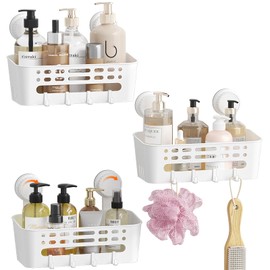 Lifewit Shower Caddy Suction Cup, NO-Drilling Bathroom Organizers and Storage Rack for Inside Shower, Plastic Removable Shower Shelves for Shampoo Strong Vacuum Suction, 10inch/26cm Long, 3 Pack