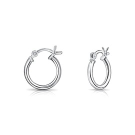 DTPSilver - 925 Sterling Silver Medium size Hinge Hoops/Sleepers/Creole Earrings - Thickness 1.5 mm - Diameter 14 mm