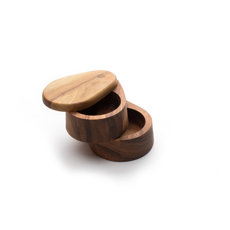 Ironwood Gourmet Double Layer Swivel Salt Cellar Box, Acacia Wood